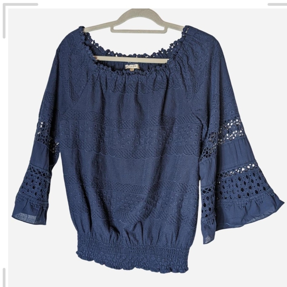 Pre-owned Tyler Boe Midnight Blue Eyelet Blouse - Picture 8 of 8